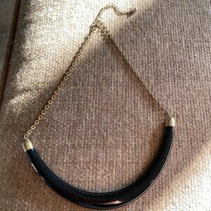 BLACK ENAMEL vintage necklace statement gold chain collar bone